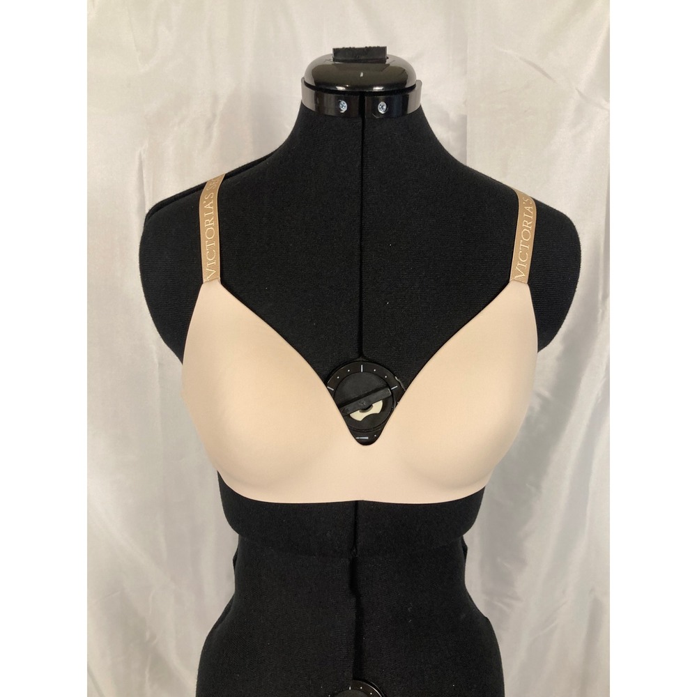 36B Victoria's Secret Tan Wireless Logo Strap Plunge Bra molded cups